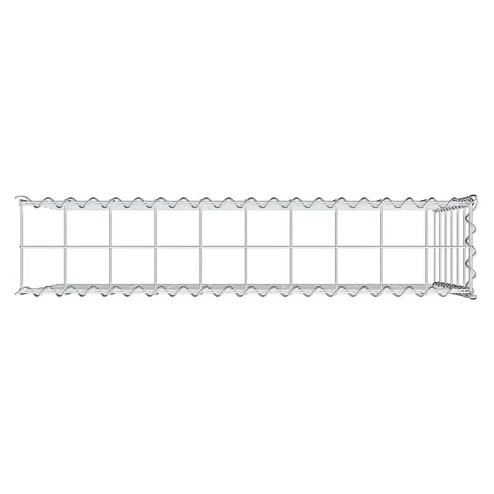 Gabiona Gabione Typ 4 - Zum Anbau in Länge & Höhe, 100 x 20 x 60 cm, Stahl, Maschenbreite: 100 mm, Maschenhöhe: 100 mm, Spirale - Silberfarbener rechteckiger Drahtgitterkorb mit Spiralrändern.