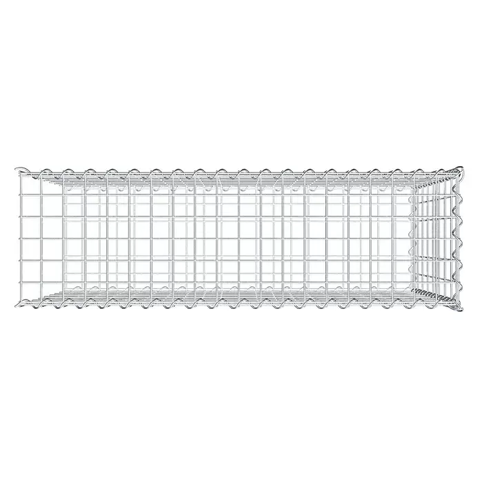 Gabiona Gabione Typ 2 - Zum Anbau in der Länge, 100 x 30 x 80 cm, Stahl, Maschenbreite: 50 mm, Maschenhöhe: 100 mm, Spirale - Rechteckiger Gabionenkorb aus silbernem Drahtgeflecht, leer und bereit zur Befüllung.