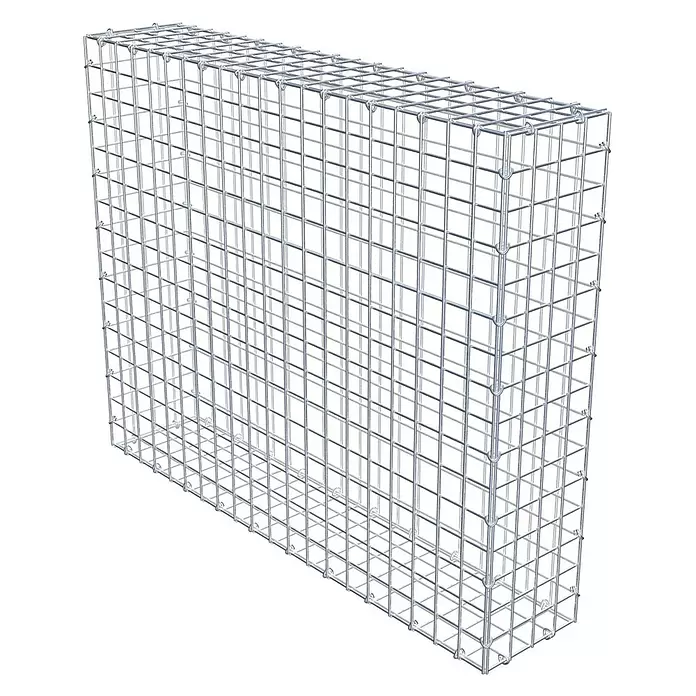 Gabiona Gabione - 100 x 20 x 80 cm, Stahl, Maschenbreite: 50 mm, Maschenhöhe: 50 mm - Leerer Gabionenkorb aus silbernem Metallgeflecht, bereit zum Befüllen.