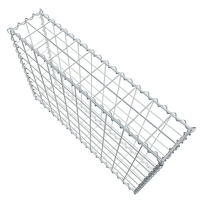 Gabiona Gabione - 100 x 20 x 70 cm, Metall, Maschenbreite: 100 mm, Maschenhöhe: 100 mm - Das Bild zeigt eine Gabione, einen Drahtkorb, der typischerweise mit Steinen gefüllt wird, für den Einsatz im Landschaftsbau und zur Hangbefestigung.
