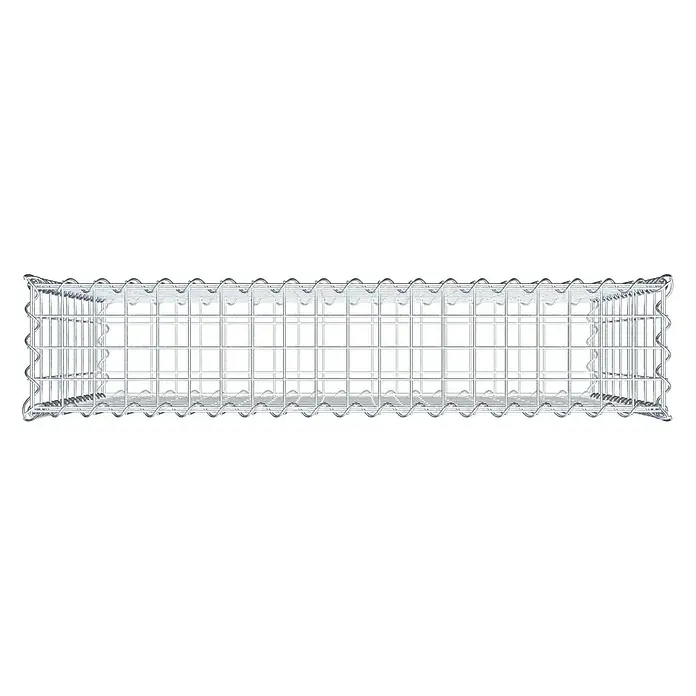 Gabiona Gabione100 x 20 x 90 cm, Metall, Maschenbreite: 50 mm, Maschenhöhe: 100 mm - Produktbild eines Gabionen-Drahtkorbes. Ein stabiler, rechteckiger Gabionenkorb, ideal für Garten- und Landschaftsbau, klar erkennbar in der Aufnahme.