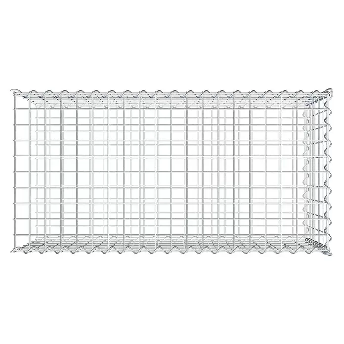 Gabiona Gabione Typ 2 - Zum Anbau in der Länge, 100 x 50 x 50 cm, Stahl, Maschenbreite: 50 mm, Maschenhöhe: 100 mm, Spirale - Rechteckiger Gabionenkorb aus silbernem verzinktem Drahtgeflecht.