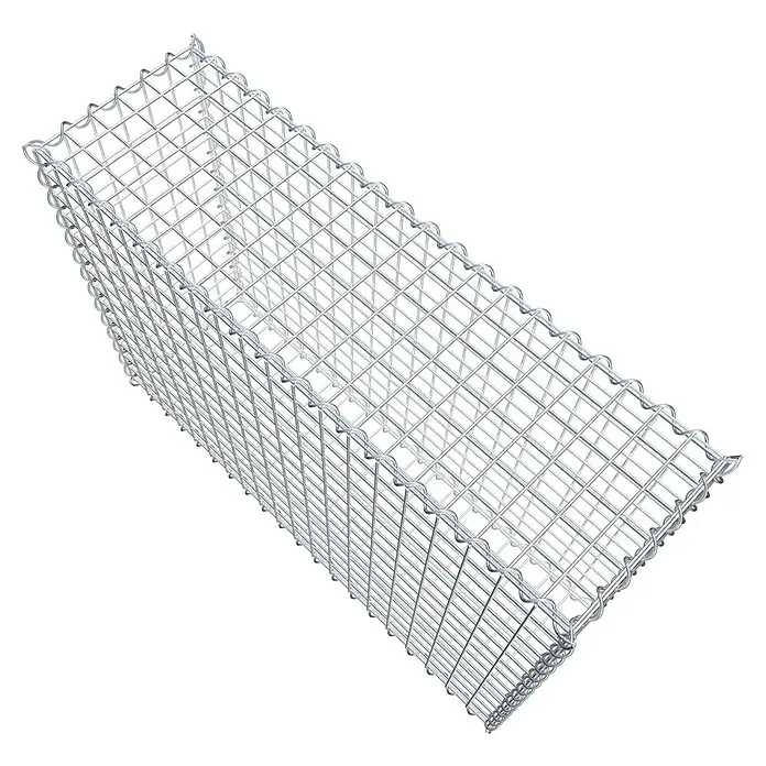 Gabiona Gabione - 100 x 30 x 70 cm, Metall, Maschenbreite: 50 mm, Maschenhöhe: 50 mm - Nahaufnahme eines Gabionenkorbs, der ein stabiles Drahtgeflecht für den Einsatz im Landschaftsbau und zur Ufersicherung zeigt.
