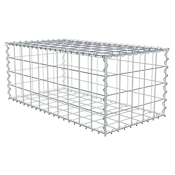 Gabiona Gabione - 100 x 50 x 40 cm, Metall, Maschenbreite: 100 mm, Maschenhöhe: 100 mm - Das Bild zeigt eine Gabione aus Drahtgeflecht, die als Stützmauer oder zur Gartengestaltung verwendet werden kann. Das Drahtgitter ist stabil und langlebig.