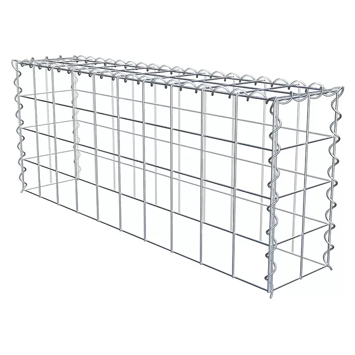 Gabiona Gabione Typ 3 - Zum Anbau in der Höhe, 100 x 20 x 40 cm, Stahl, Maschenbreite: 100 mm, Maschenhöhe: 100 mm, Spirale - Leerer Gabionenkorb aus silbernem Metallgeflecht für Bau oder Landschaftsgestaltung.
