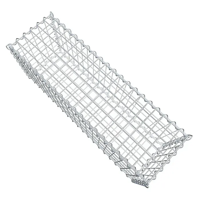 Gabiona Gabione - 100 x 30 x 40 cm, Metall, Maschenbreite: 50 mm, Maschenhöhe: 100 mm - Draufsicht auf einen Gabionenkorb aus verzinktem Draht, der sich ideal zur Hangbefestigung oder als dekoratives Element eignet.