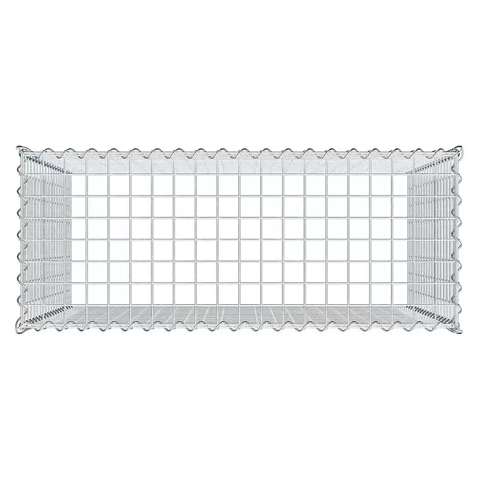 Gabiona Gabione Typ 3 - Zum Anbau in der Höhe, 100 x 40 x 90 cm, Stahl, Maschenbreite: 50 mm, Maschenhöhe: 50 mm, Spirale - Leerer rechteckiger Gabionenkorb aus silbernem Drahtgeflecht.