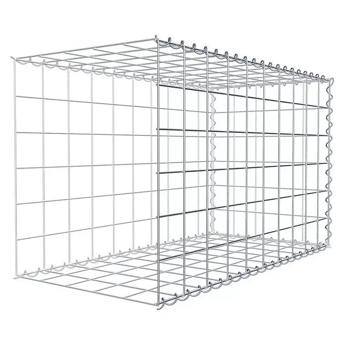 Gabiona Gabione Typ 2 - Zum Anbau in der Länge, 100 x 50 x 60 cm, Stahl, Maschenbreite: 100 mm, Maschenhöhe: 100 mm, Spirale - Silberfarbener Gabionenkorb aus Metallgitter mit Spiralverbindern.
