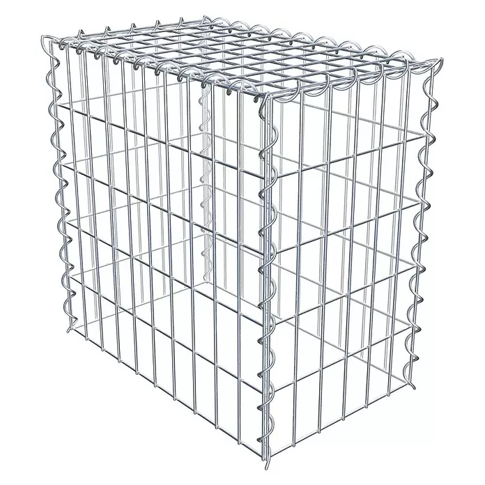 Gabiona Gabione Typ 3 - Zum Anbau in der Höhe, 50 x 30 x 50 cm, Stahl, Maschenbreite: 50 mm, Maschenhöhe: 100 mm, Spirale - Leerer Gabionenkäfig aus silbernem Metall für Landschaftsbau und Bau.