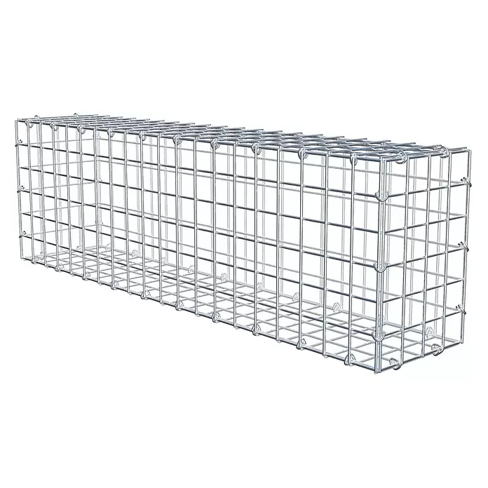 Gabiona Gabione - 100 x 20 x 30 cm, Stahl, Maschenbreite: 50 mm, Maschenhöhe: 50 mm, C-Ring - Rechteckiger Gabionenkorb aus silbernem Metallgitter.