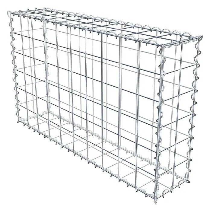 Gabiona Gabione100 x 20 x 60 cm, Metall, Maschenbreite: 100 mm, Maschenhöhe: 100 mm - Das Bild zeigt einen Gabionenkorb aus Drahtgeflecht. Ideal für Garten- und Landschaftsbau, bietet er stabilen Halt für Steine und andere Materialien.