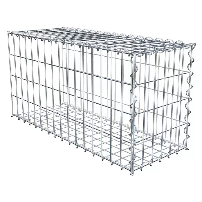 Gabiona Gabione Typ 2 - Zum Anbau in der Länge, 80 x 30 x 40 cm, Stahl, Maschenbreite: 50 mm, Maschenhöhe: 100 mm, Spirale - Rechteckiger, leerer Gabionenkorb aus silbernem Metalldraht, bereit zur Montage oder Steinbefüllung.