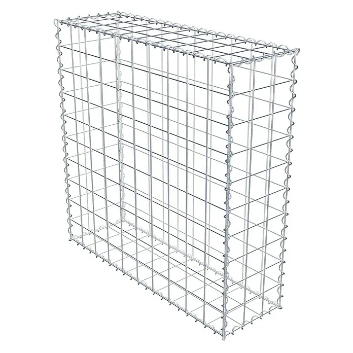 Gabiona Gabione100 x 30 x 100 cm, Metall, Maschenbreite: 100 mm, Maschenhöhe: 100 mm - Ansicht eines Gabionenkorbs aus verzinktem Drahtgeflecht, ideal für Garten- und Landschaftsbau. Der Steinkorb ist stabil und langlebig.