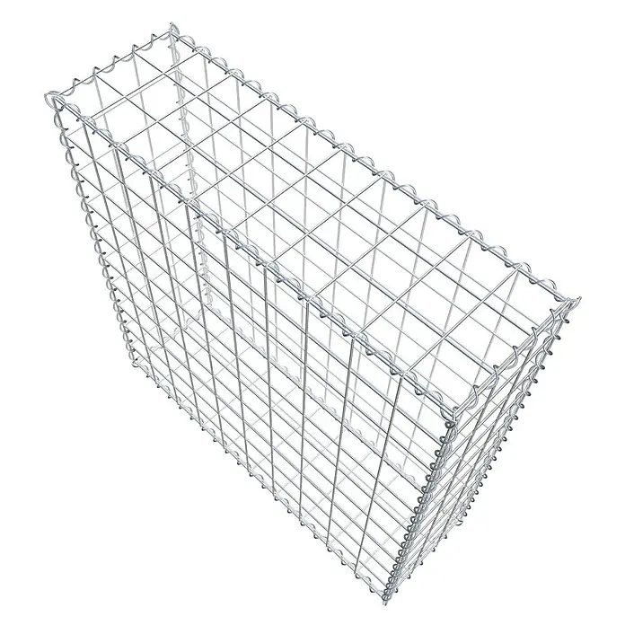 Gabiona Gabione - 100 x 30 x 100 cm, Metall, Maschenbreite: 100 mm, Maschenhöhe: 100 mm - Das Bild zeigt einen Gabionenkorb aus verzinktem Drahtgeflecht, ideal für Gartenbau und Landschaftsgestaltung zur Hangbefestigung oder als dekoratives Element.
