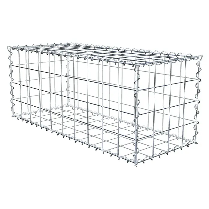Gabiona Gabione - 100 x 40 x 40 cm, Metall, Maschenbreite: 100 mm, Maschenhöhe: 100 mm - Draufsicht eines rechteckigen Gabionen-Steinkorbs aus verzinktem Drahtgeflecht, der sich ideal für dekorative und funktionelle Außenbereiche eignet.