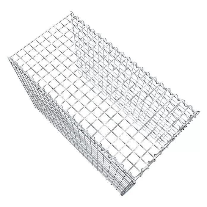 Gabiona Gabione Typ 4 - Zum Anbau in Länge & Höhe, 100 x 50 x 70 cm, Stahl, Maschenbreite: 50 mm, Maschenhöhe: 50 mm, Spirale - Leerer rechteckiger Gabionenkorb aus silbernem Metalldraht.