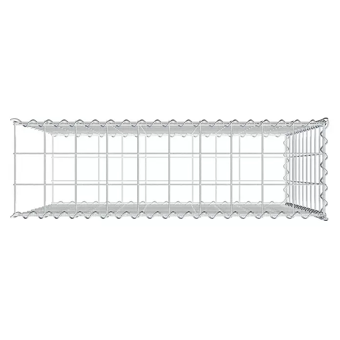 Gabiona Gabione Typ 2 - Zum Anbau in der Länge, 100 x 30 x 100 cm, Stahl, Maschenbreite: 100 mm, Maschenhöhe: 100 mm, Spirale - Rechteckiger Gabionenkorb aus silbernem Metalldrahtgeflecht.