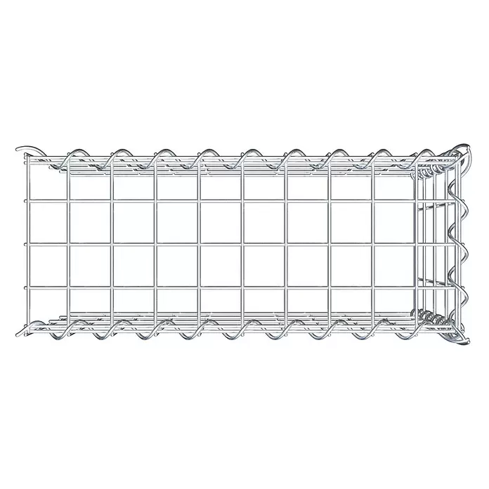 Gabiona Gabione Typ 4 - Zum Anbau in Länge & Höhe, 50 x 20 x 40 cm, Stahl, Maschenbreite: 50 mm, Maschenhöhe: 100 mm, Spirale - Rechteckiger Gabionenkorb aus silbernem Metalldraht, eine leere Gitterstruktur.