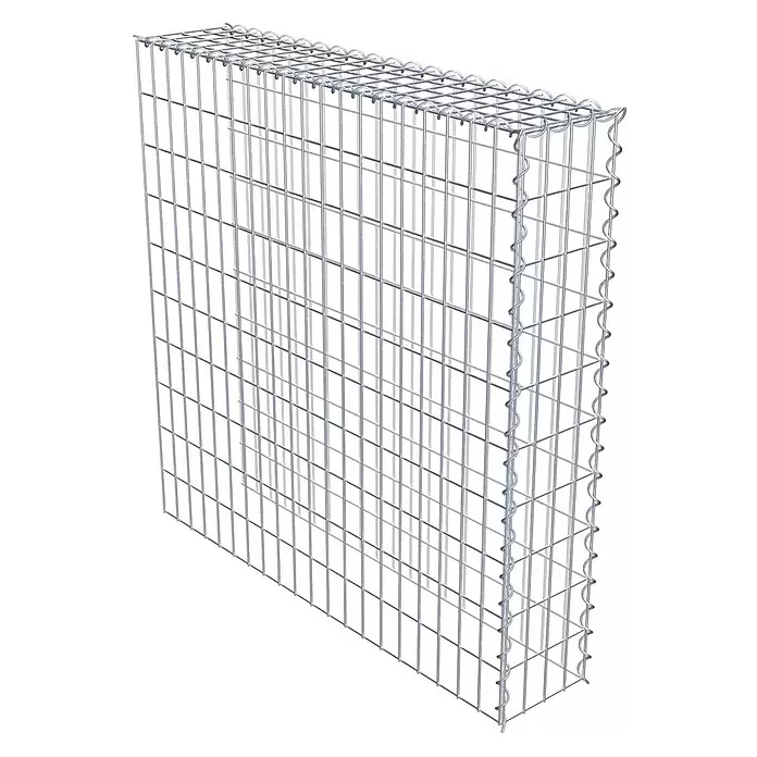 Gabiona Gabione Typ 4 - Zum Anbau in Länge & Höhe, 100 x 20 x 100 cm, Stahl, Maschenbreite: 50 mm, Maschenhöhe: 100 mm, Spirale - Leerer Gabionenkorb aus verzinktem Stahldrahtgeflecht, bereit zur Befüllung.