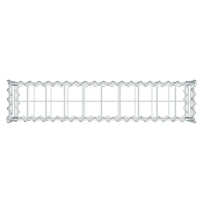Gabiona Gabione100 x 20 x 30 cm, Metall, Maschenbreite: 100 mm, Maschenhöhe: 100 mm - Eine detaillierte Ansicht eines Gabionenkorbs aus Drahtgeflecht, ideal für Gartenbau oder als Stützmauer. Die Struktur ist stabil und langlebig.