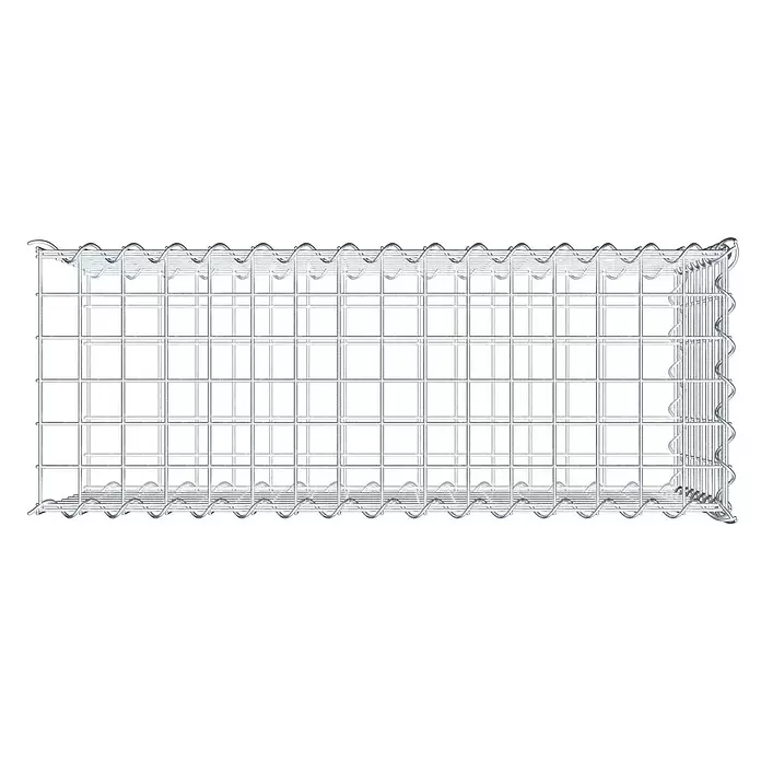 Gabiona Gabione Typ 2 - Zum Anbau in der Länge, 80 x 30 x 40 cm, Stahl, Maschenbreite: 50 mm, Maschenhöhe: 50 mm, Spirale - Leerer rechteckiger Gabionenkorb aus silbernem verzinktem Stahlgeflecht.
