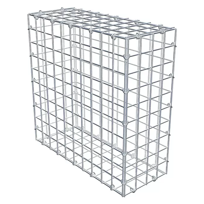 Gabiona Gabione - 50 x 20 x 50 cm, Stahl, Maschenbreite: 50 mm, Maschenhöhe: 50 mm, C-Ring - Leerer rechteckiger Gabionenkorb aus silbernem verzinktem Metalldraht.