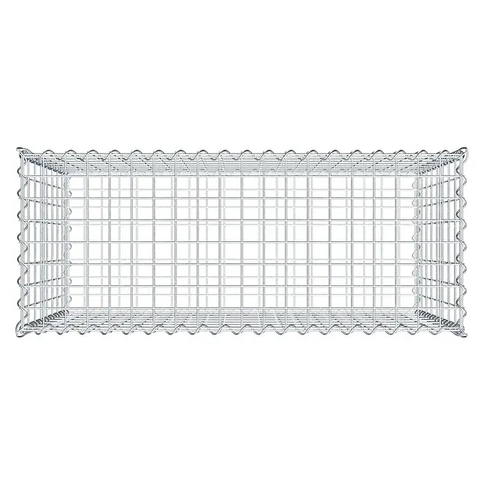 Gabiona Gabione - 100 x 40 x 80 cm, Metall, Maschenbreite: 50 mm, Maschenhöhe: 100 mm - Draufsicht auf eine Gabione aus Metalldraht. Sie ist rechteckig und leer, bereit zur Befüllung mit Steinen oder anderen Materialien.