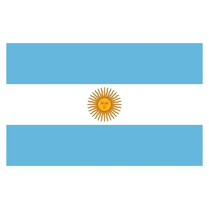 Bandera Argentina - 70 x 110 cm - La bandera de Argentina, con tres franjas horizontales de color celeste, blanca y celeste, con un sol dorado en el centro.