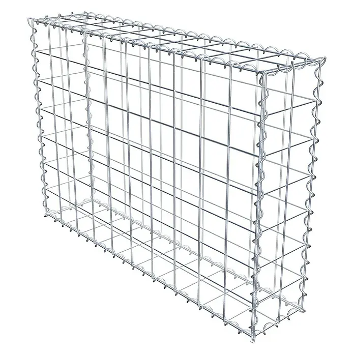 Gabiona Gabione - 100 x 20 x 70 cm, Metall, Maschenbreite: 100 mm, Maschenhöhe: 100 mm - Das Bild zeigt einen Gabionenkorb, ein Drahtgitterelement, das typischerweise für Stützmauern oder dekorative Zwecke verwendet wird.