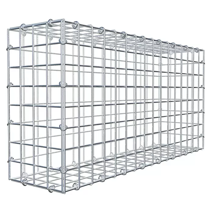 Gabiona Gabione - 80 x 20 x 40 cm, Stahl, Maschenbreite: 50 mm, Maschenhöhe: 50 mm, C-Ring - Leerer rechteckiger Gabionenkorb aus silbernem Metalldraht.