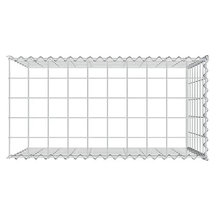 Gabiona Gabione Typ 4 - Zum Anbau in Länge & Höhe, 100 x 50 x 70 cm, Stahl, Maschenbreite: 100 mm, Maschenhöhe: 100 mm, Spirale - Leerer rechteckiger Gabionenkorb aus silbernem Drahtgeflecht.