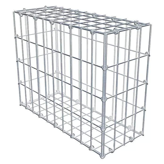 Gabiona Gabione - 50 x 20 x 40 cm, Stahl, Maschenbreite: 50 mm, Maschenhöhe: 100 mm, C-Ring - Rechteckiger Gabionenkorb aus silbernem verzinktem Stahldraht.