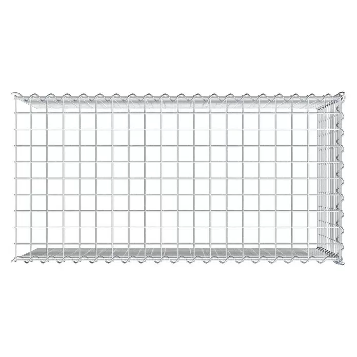 Gabiona Gabione Typ 4 - Zum Anbau in Länge & Höhe, 100 x 50 x 50 cm, Stahl, Maschenbreite: 50 mm, Maschenhöhe: 50 mm, Spirale - Leerer rechteckiger Gabionenkorb aus silbernem verzinktem Stahlgeflecht.