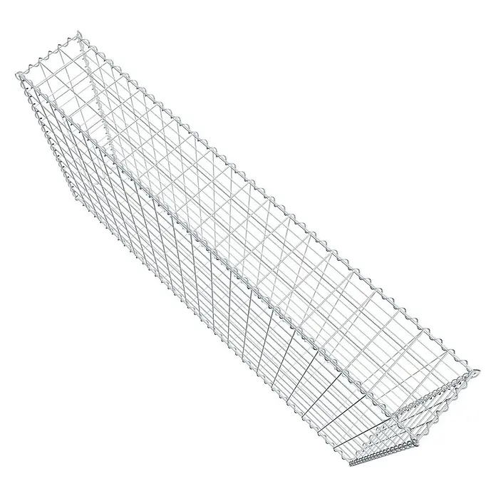 Gabiona Gabione - 200 x 30 x 100 cm, Metall, Maschenbreite: 100 mm, Maschenhöhe: 100 mm - Draufsicht eines Gabionenkorbs aus verzinktem Drahtgeflecht. Der Korb ist leer und bereit zur Befüllung mit Steinen oder anderen Materialien.