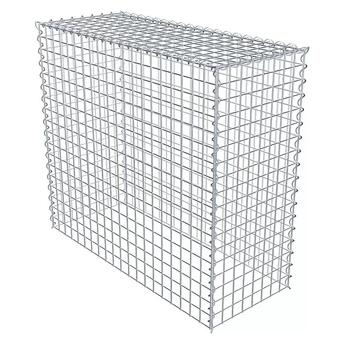 Gabiona Gabione Typ 3 - Zum Anbau in der Höhe, 100 x 40 x 90 cm, Stahl, Maschenbreite: 50 mm, Maschenhöhe: 50 mm, Spirale - Rechteckiger, leerer Gabionenkorb aus silbernem Drahtgeflecht.