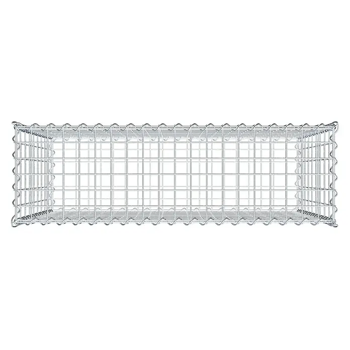 Gabiona Gabione - 100 x 30 x 90 cm, Metall, Maschenbreite: 50 mm, Maschenhöhe: 100 mm - Ansicht eines rechteckigen Gabionenkorbs aus Drahtgitter, leer und bereit zur Befüllung mit Steinen oder anderen Materialien für den Einsatz im Gartenbau.