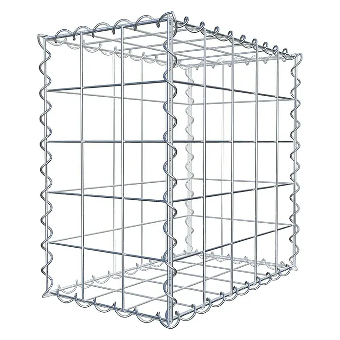 Gabiona Gabione - 50 x 30 x 50 cm, Metall, Maschenbreite: 100 mm, Maschenhöhe: 100 mm - Ein Gabionenkorb aus Drahtgitter. Das Drahtgitter ist silbern und bildet einen würfelförmigen Korb, der für Steine oder andere Materialien gedacht ist.