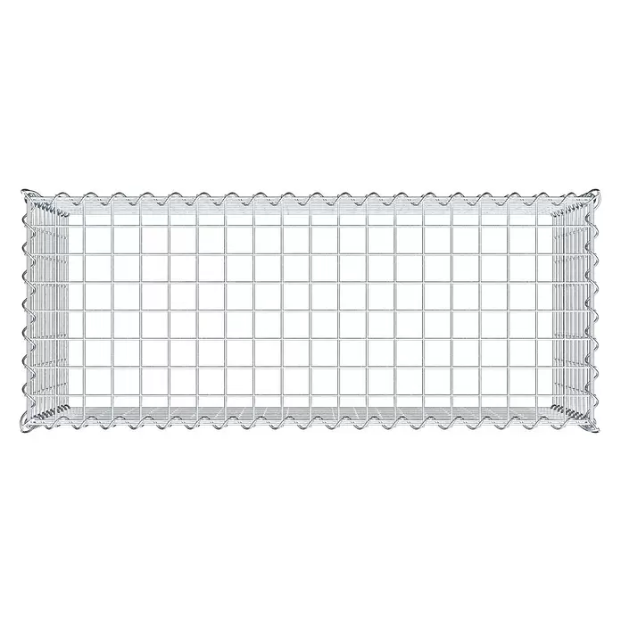Gabiona Gabione Typ 3 - Zum Anbau in der Höhe, 100 x 40 x 50 cm, Stahl, Maschenbreite: 50 mm, Maschenhöhe: 50 mm, Spirale - Leerer rechteckiger Gabionenkorb aus silberfarbenem Drahtgitter.