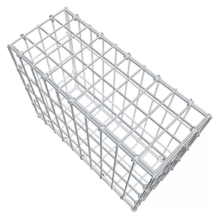 Gabiona Gabione - 50 x 20 x 40 cm, Stahl, Maschenbreite: 50 mm, Maschenhöhe: 100 mm, C-Ring - Rechteckiger Gabionenkorb aus glänzendem Metallgitter.