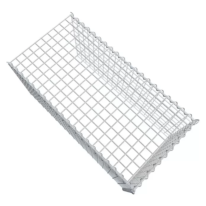Gabiona Gabione Typ 4 - Zum Anbau in Länge & Höhe, 100 x 50 x 50 cm, Stahl, Maschenbreite: 50 mm, Maschenhöhe: 50 mm, Spirale - Leerer, rechteckiger Gabionenkorb aus silbernem Drahtgeflecht mit Gitterstruktur und Spiralverbindern.