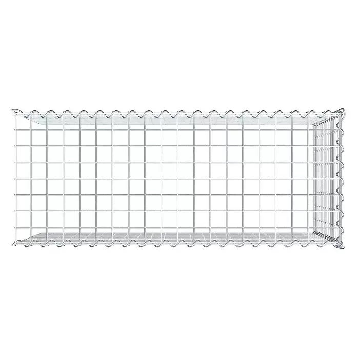 Gabiona Gabione Typ 4 - Zum Anbau in Länge & Höhe, 100 x 40 x 60 cm, Stahl, Maschenbreite: 50 mm, Maschenhöhe: 50 mm, Spirale - Rechteckiger silberner Gabionen-Drahtgeflechtkäfig.