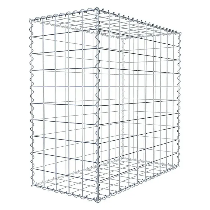 Gabiona Gabione100 x 50 x 100 cm, Metall, Maschenbreite: 100 mm, Maschenhöhe: 100 mm - Draufsicht auf einen leeren Gabionenkorb aus Metalldraht, der für den Bau von Stützmauern verwendet wird.