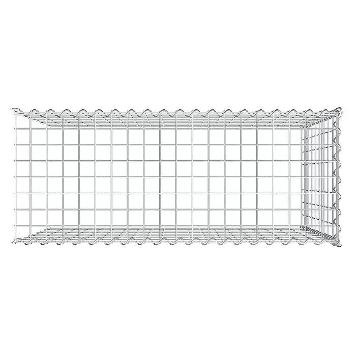 Gabiona Gabione Typ 4 - Zum Anbau in Länge & Höhe, 100 x 40 x 90 cm, Stahl, Maschenbreite: 50 mm, Maschenhöhe: 100 mm, Spirale - Leerer, rechteckiger Gabionenkorb aus silbernem Drahtgeflecht.