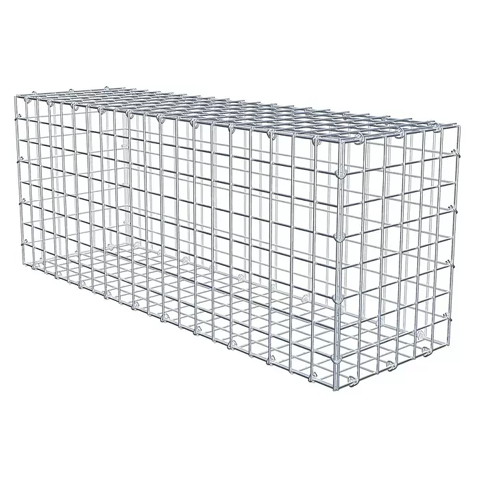Gabiona Gabione - 100 x 30 x 40 cm, Stahl, Maschenbreite: 50 mm, Maschenhöhe: 50 mm - Leerer silberner Drahtgitter-Gabionenkorb.