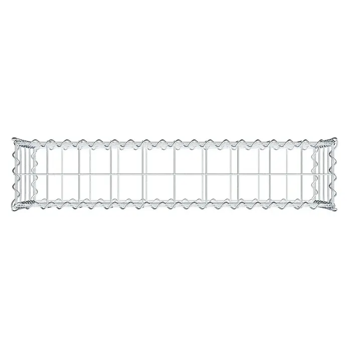 Gabiona Gabione - 100 x 20 x 40 cm, Metall, Maschenbreite: 100 mm, Maschenhöhe: 100 mm - Ansicht einer Gabione. Der Gabionenkorb besteht aus einem Drahtgitter und ist leer. Das Drahtgeflecht ist mit Spiralen verbunden.