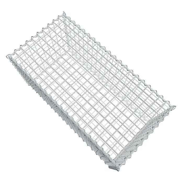 Gabiona Gabione - 100 x 50 x 50 cm, Metall, Maschenbreite: 50 mm, Maschenhöhe: 50 mm - Draufsicht auf einen Gabionenkorb aus Drahtgeflecht. Der Korb ist leer und bereit zur Befüllung mit Steinen oder anderen Materialien.