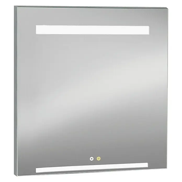 Camargue Espejo con luz Claire - An x Al: 80 x 80 cm - La imagen muestra un espejo de baño cuadrado iluminado con LED y sensor táctil, que combina diseño moderno y funcionalidad.