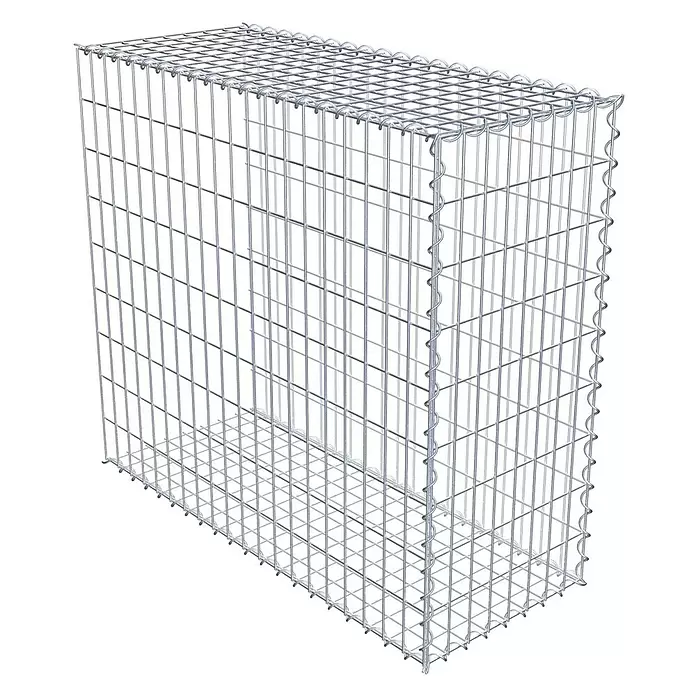Gabiona Gabione Typ 2 - Zum Anbau in der Länge, 100 x 40 x 90 cm, Stahl, Maschenbreite: 50 mm, Maschenhöhe: 100 mm, Spirale - Leerer rechteckiger Gabionenkorb aus silbernem Metalldraht, bereit zur Steinbefüllung.
