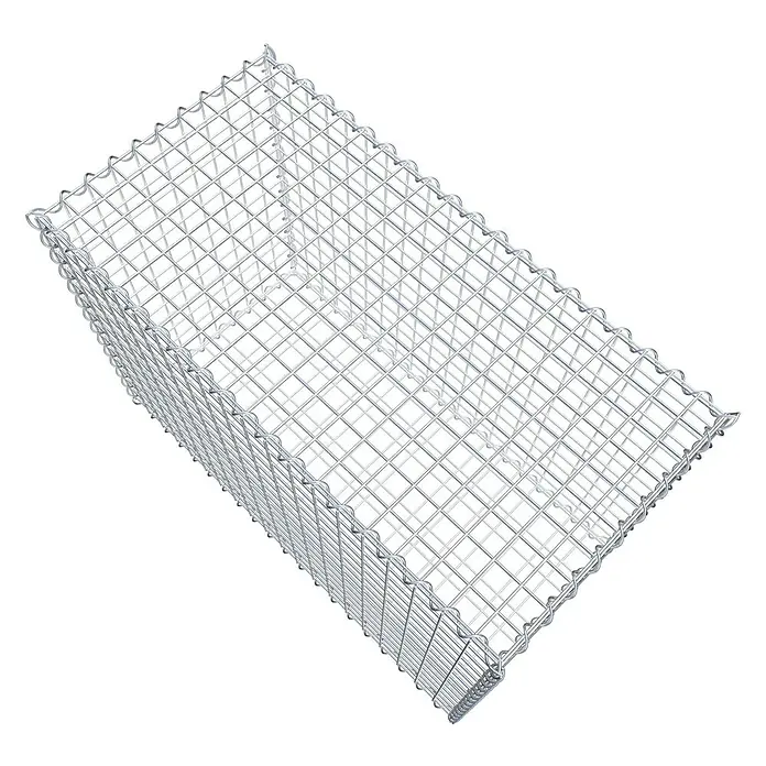 Gabiona Gabione - 100 x 50 x 70 cm, Metall, Maschenbreite: 50 mm, Maschenhöhe: 50 mm - Ein detailliertes Bild eines Gabionenkorbs, der durch seine robuste Drahtgitterkonstruktion und rechteckige Form Stabilität und Vielseitigkeit bietet.