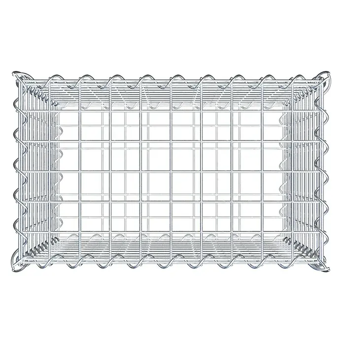 Gabiona Gabione - 50 x 30 x 50 cm, Metall, Maschenbreite: 50 mm, Maschenhöhe: 50 mm - Das Bild zeigt einen Gabionenkorb aus verzinktem Draht, der für dekorative und funktionelle Zwecke im Gartenbau verwendet wird.